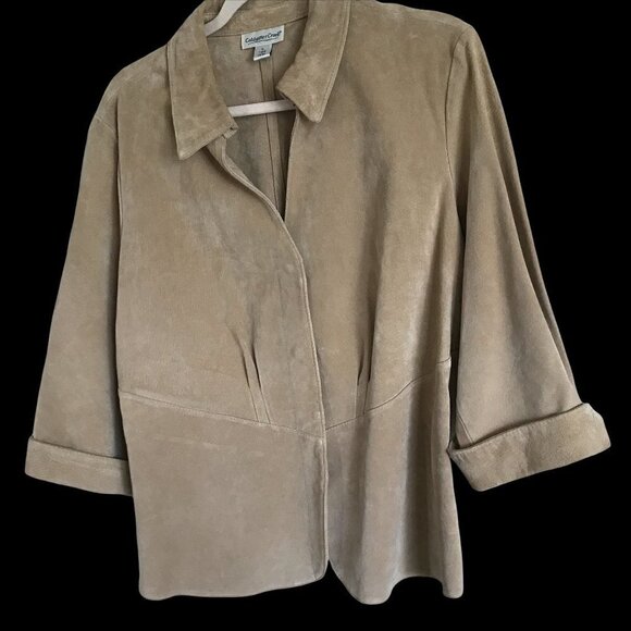 Coldwater Creek 100% Leather Jacket Women's Sz Large Taupe Snap Front Worn Once - Picture 1 of 5